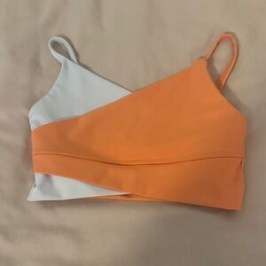 Five the Label Peachy-Orange and White Asymmetrical Sports Bra